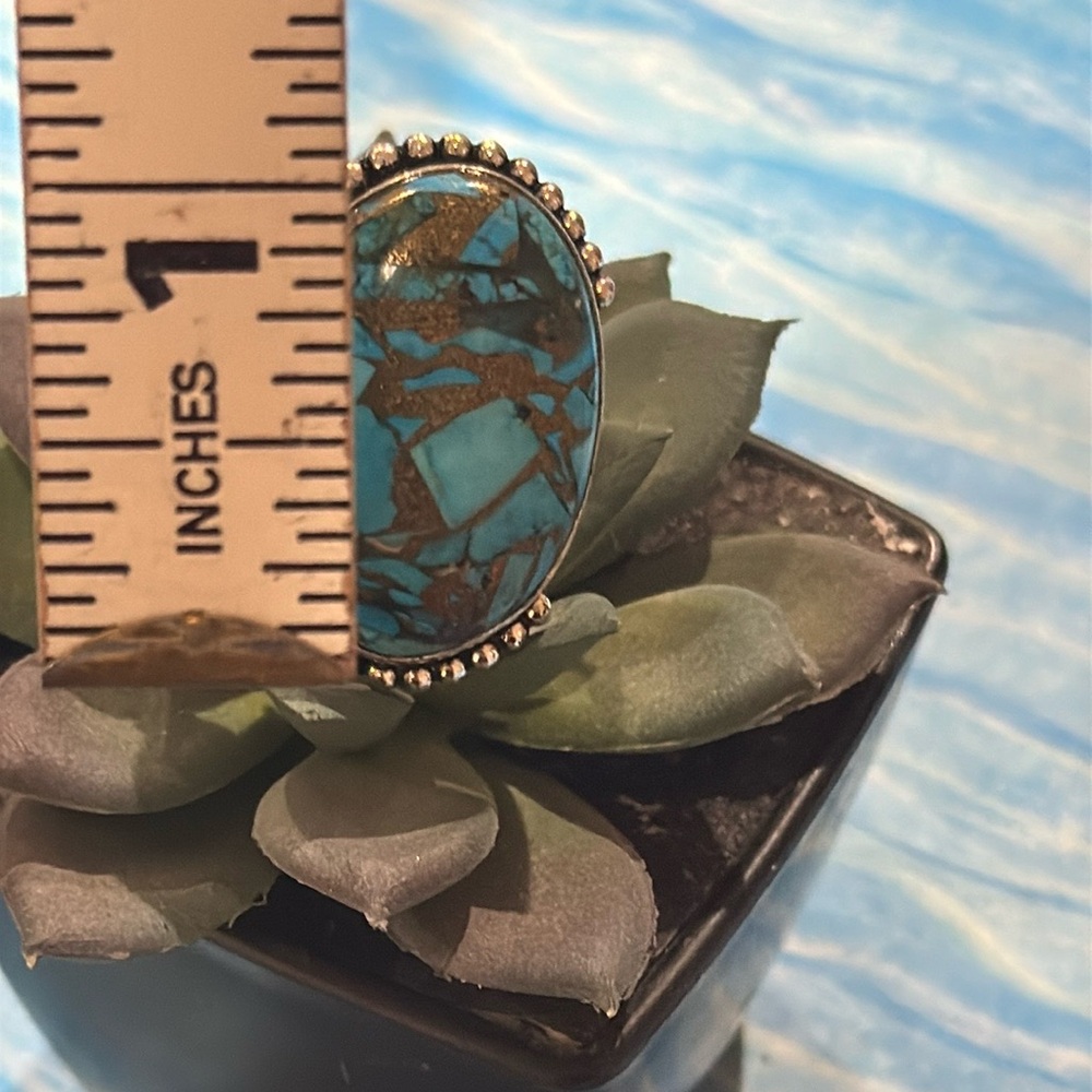 Silver Copper Turquoise Ring - image 8